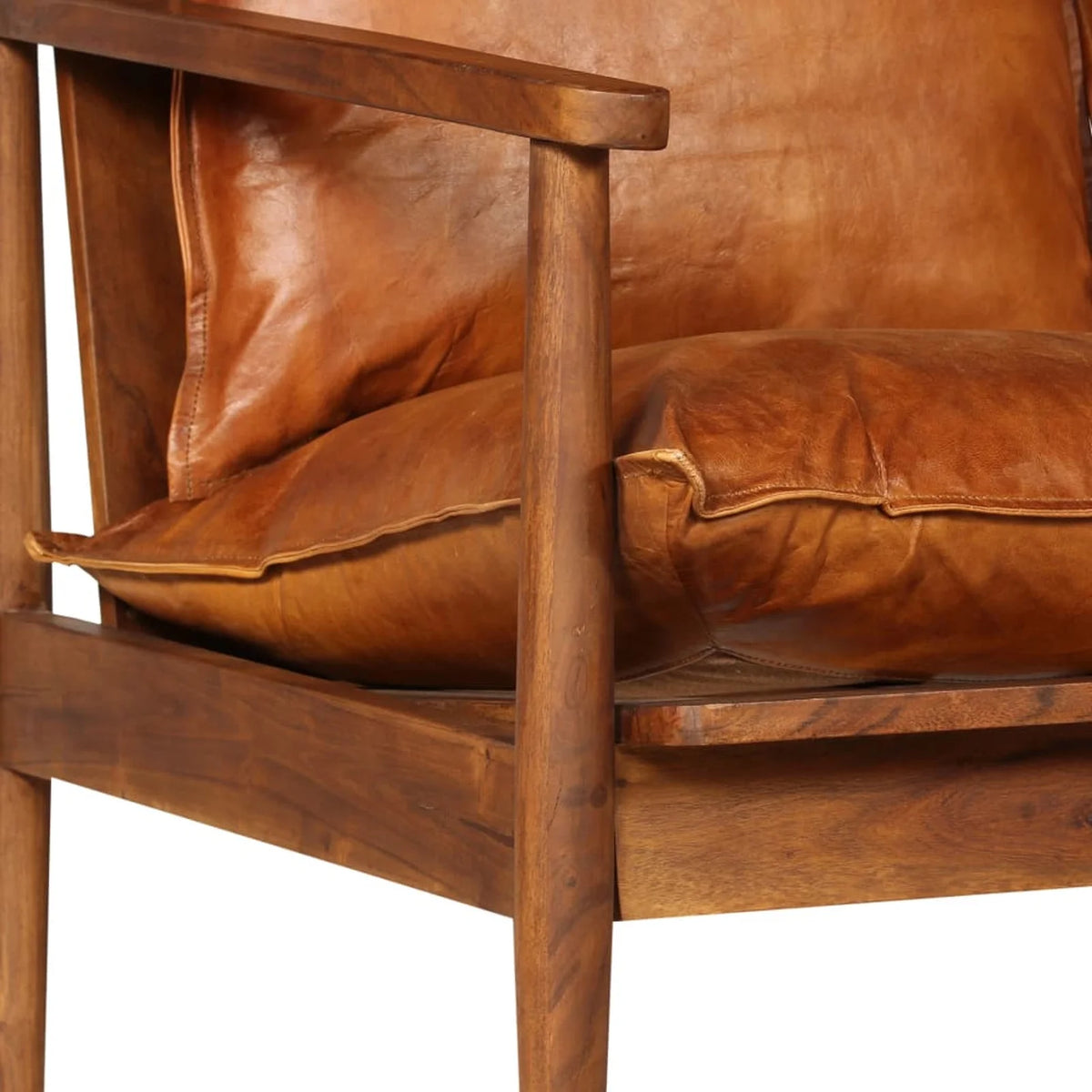 2-Seater Sofa Real Leather Acacia Wood Brown M296325