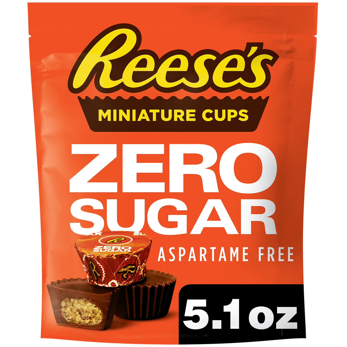 Zero Sugar Peanut Butter Cups Candy, Bag 5.1 oz K478