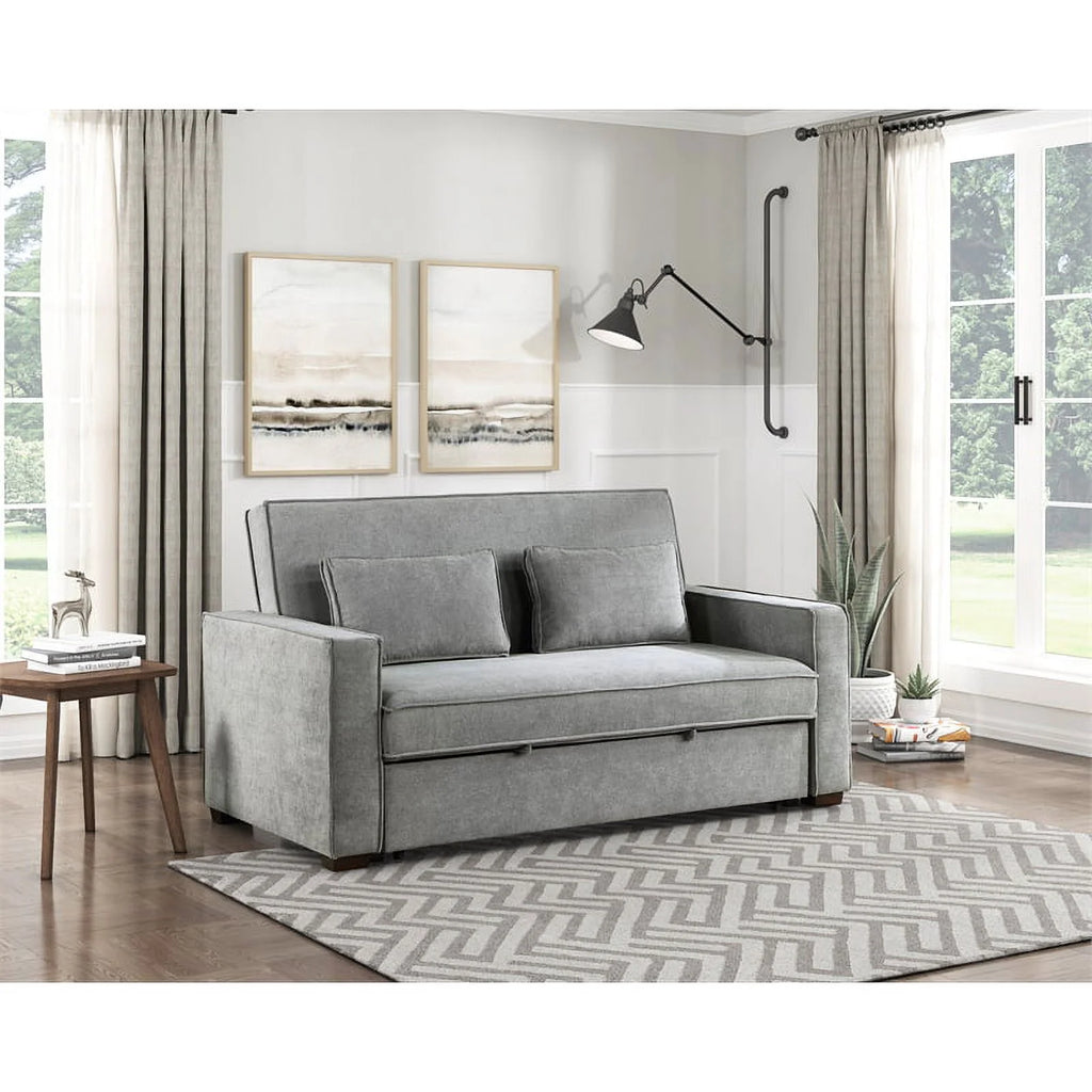 Gray Fabric Upholstered Convertible Sofa with Pull Out Bed C9364