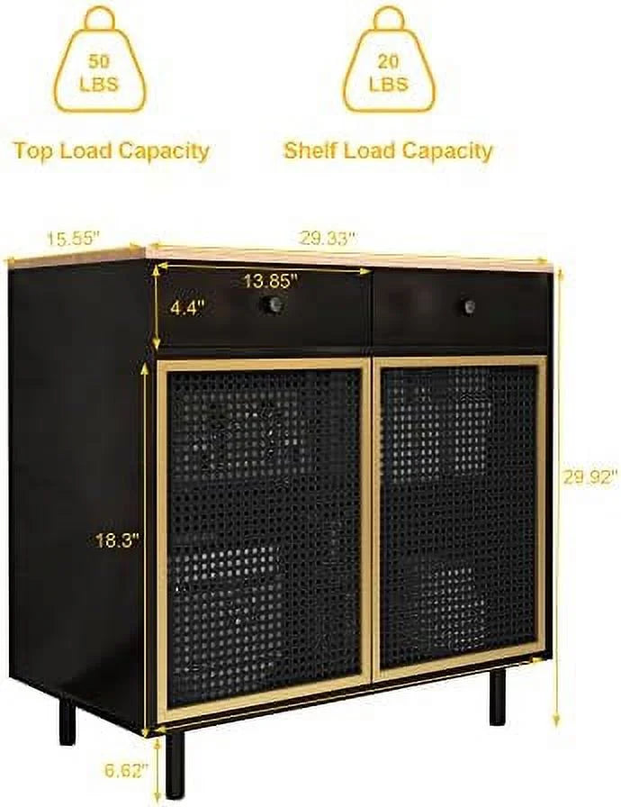 Modern Iron Rattan Buffet Sideboard Cabinet Set of 2 R754