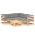 6 Piece Gray Cushioned Pinewood Sectional Outdoor Furniture Set S21847