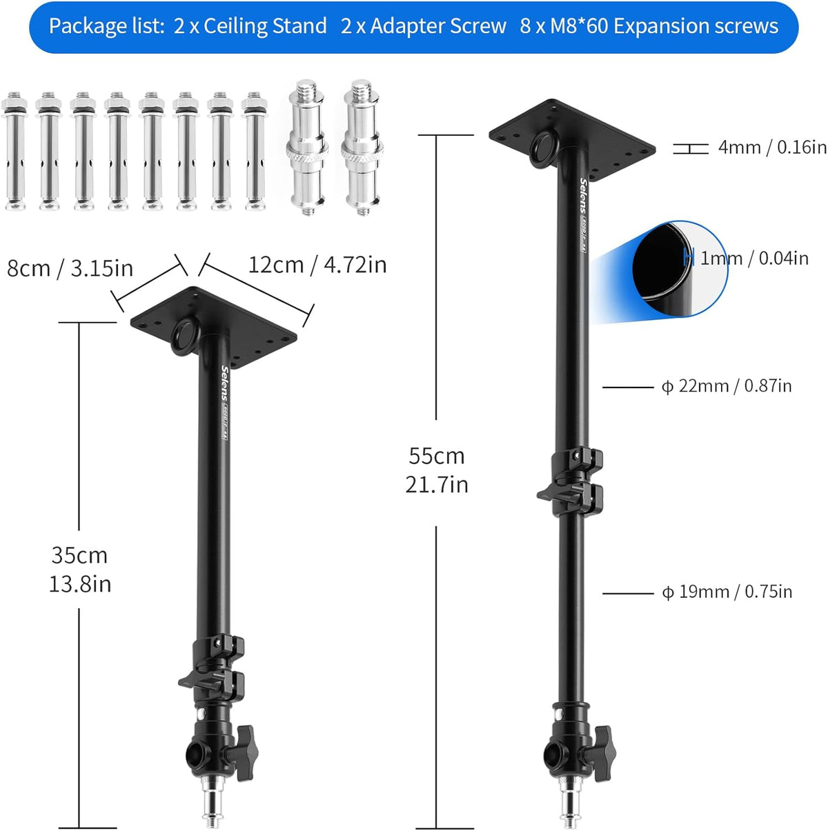 2 Pack Camera Mount Boom Arm with 3/8 1/4 Thread Y138