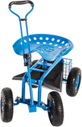 Red Garden Cart Wagon with Adjustable Handle 360 Degree Swivel Seat T36747