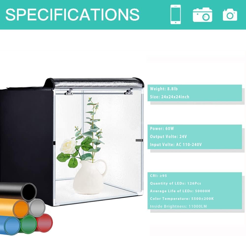 Portable Foldable 24 x 24 Inch Photo Studio Light Box Kit with LED Lights and 6 Color Backdrops P687818