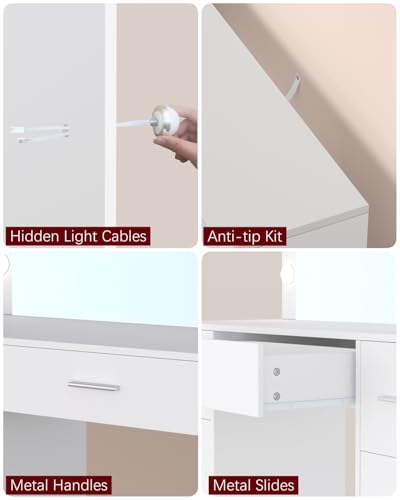 White Vanity Table with Lighted Mirror and Drawers O390159