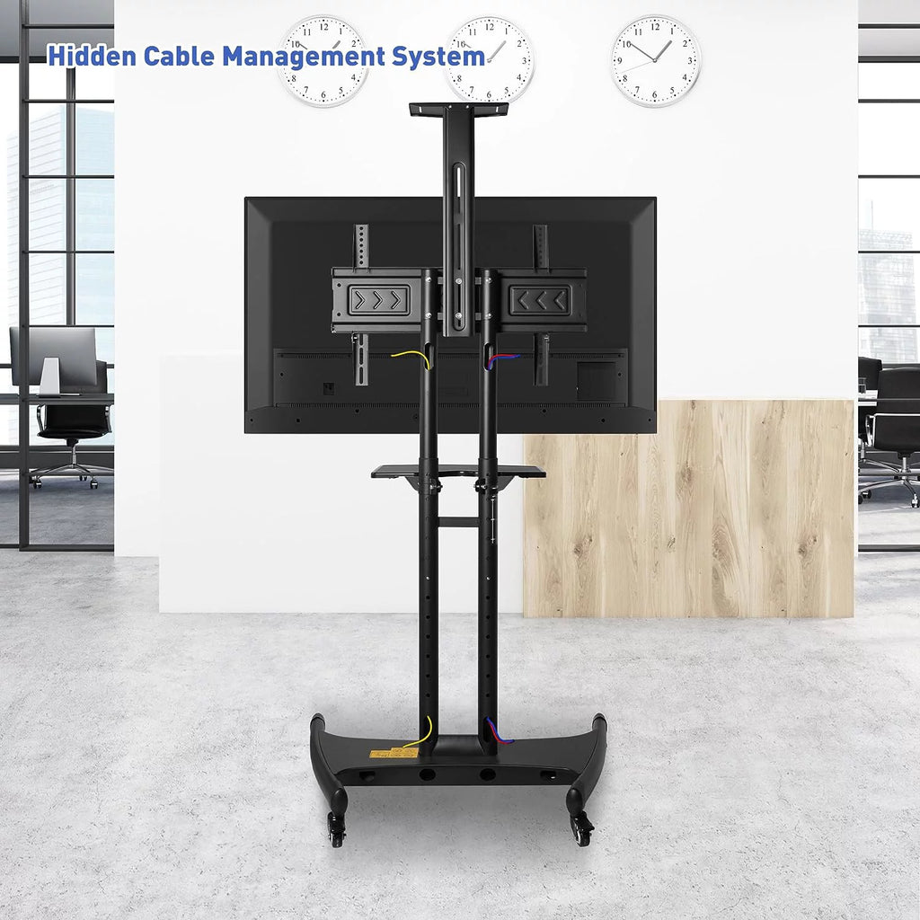 Black Height Adjustable Mobile TV Cart with Wheels for 32 to 70 inch Screens X3721