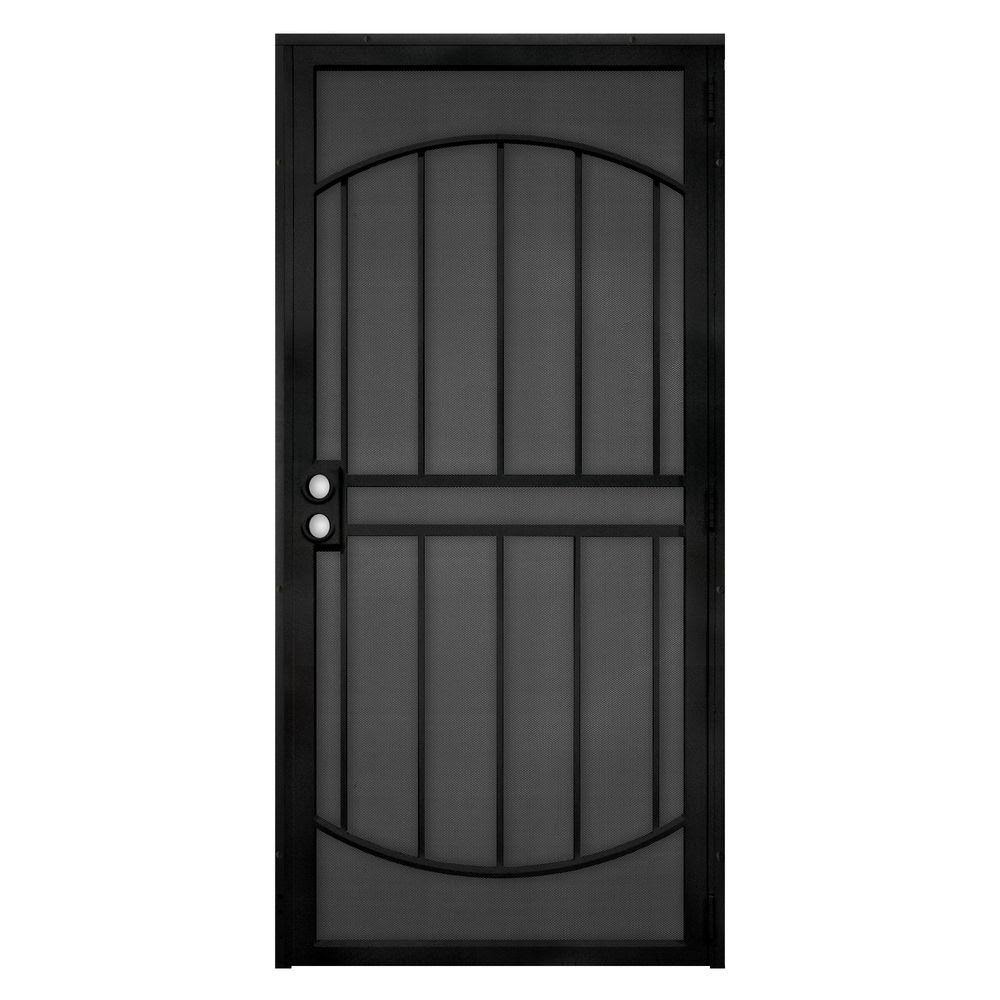 36 in. x 80 in. Black Steel Security Door with Expanded Metal Screen R103