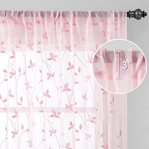 Sage Green Sheer Curtains 84 Inches Long 2 Panels Embroidered Floral V756