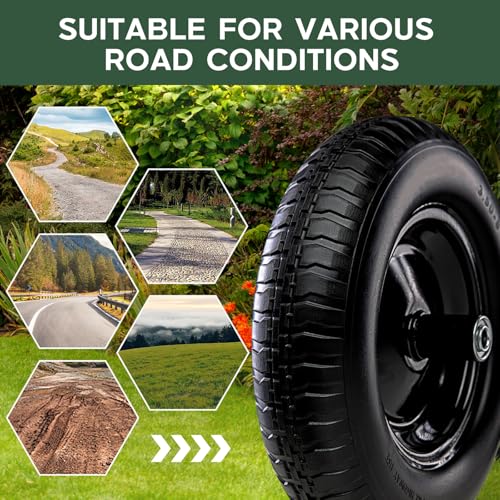 14 Inch 2 PCS Solid Flat Free Replacement Tires and Wheels 3.50-8 with 5/8'' Bearing L500