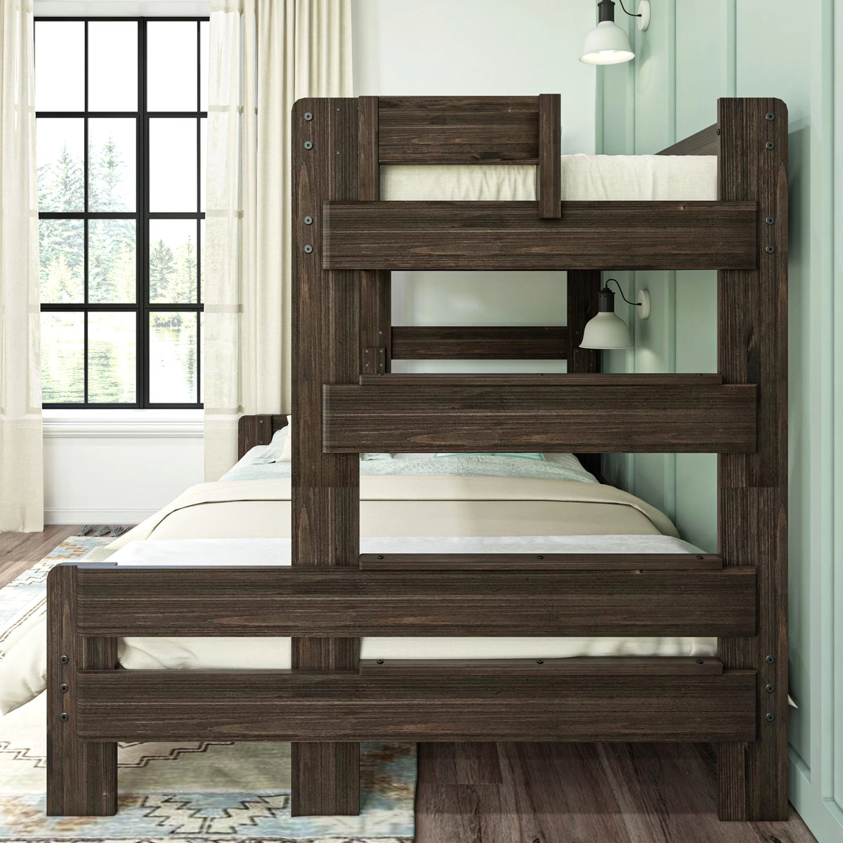 Barnwood Brown Twin XL Over Queen Platform Bunk Bed Y189338