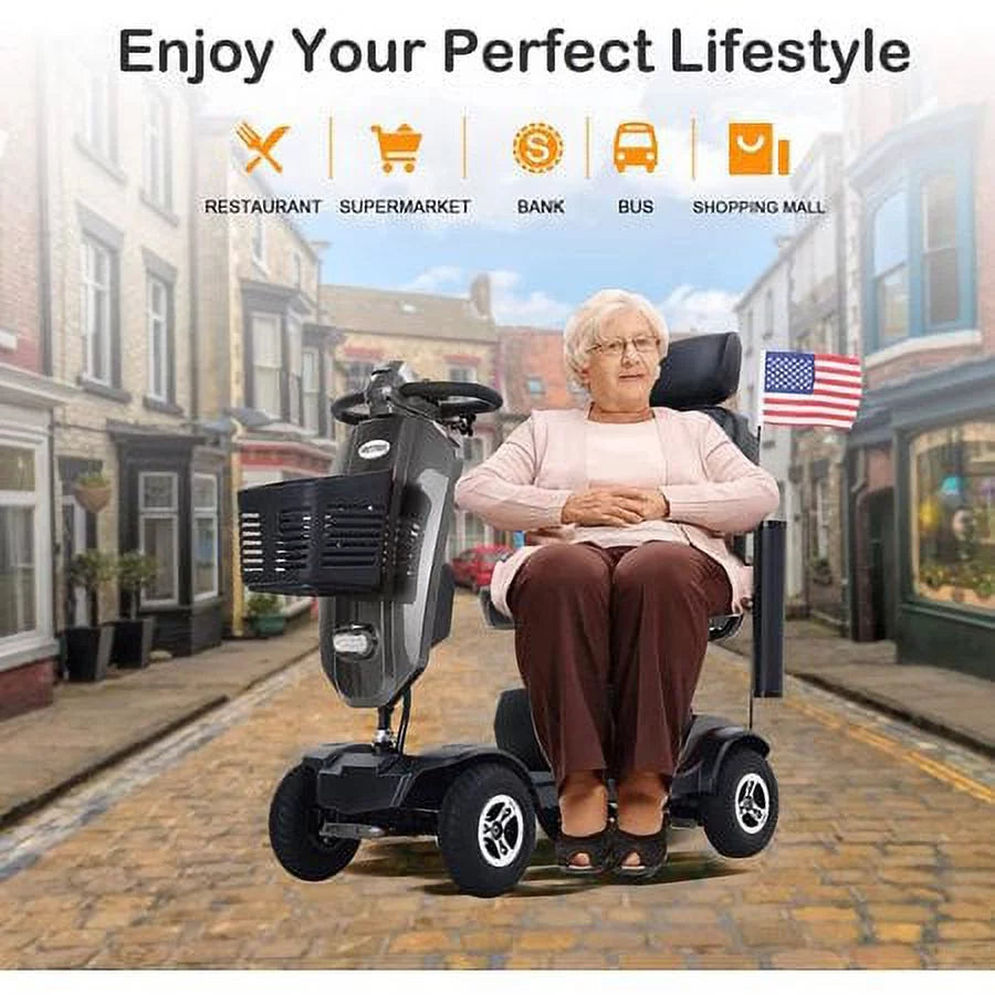 4 Wheels Mobility Scooter Grey LED Lights USB Port N665