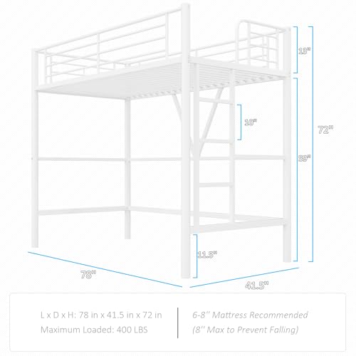 Twin Size Black Metal Loft Bed with Guardrails and Ladder I32268
