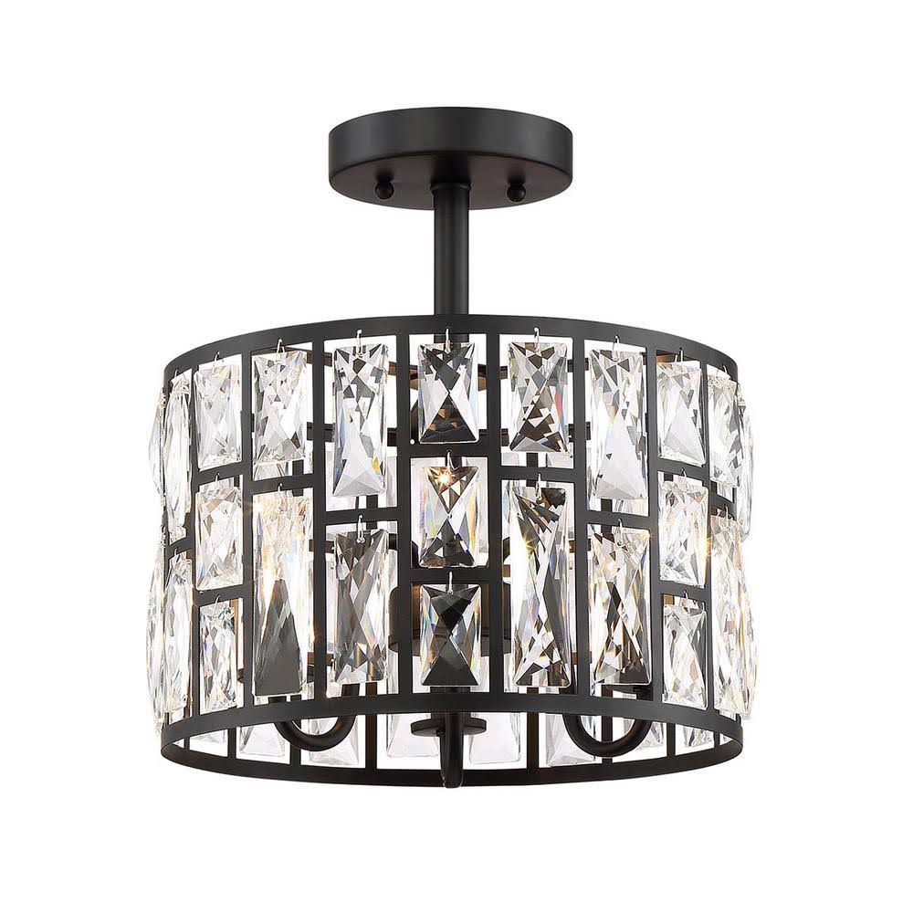 Matte Black 3-Light Semi Flush Mount Light with Clear Crystal Shade U1806