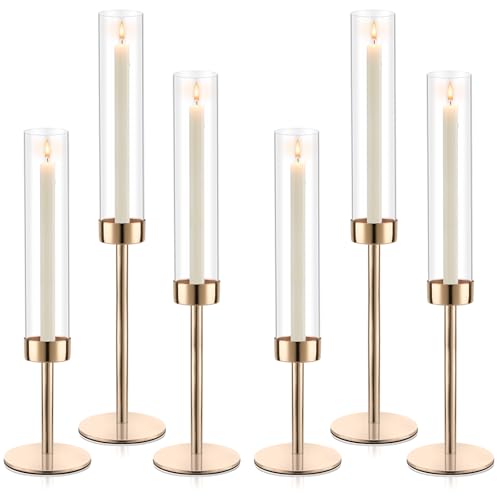 Black Set of 6 Glass Taper Candle Holders F333796