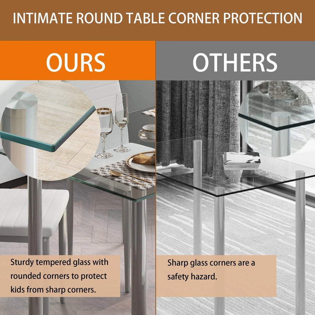 White 5 Pieces Tempered Glass Dining Table Set with 4 Chairs G842606