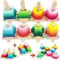 Wooden Shape Sorter and Stacking Toys, 8PCS Toddler Montessori Geometric Block Puzzle I5018