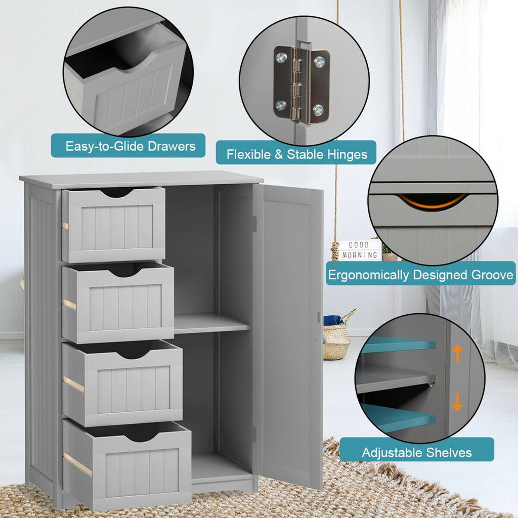 Grey Wooden 4 Drawer Bathroom Floor Cabinet M87712