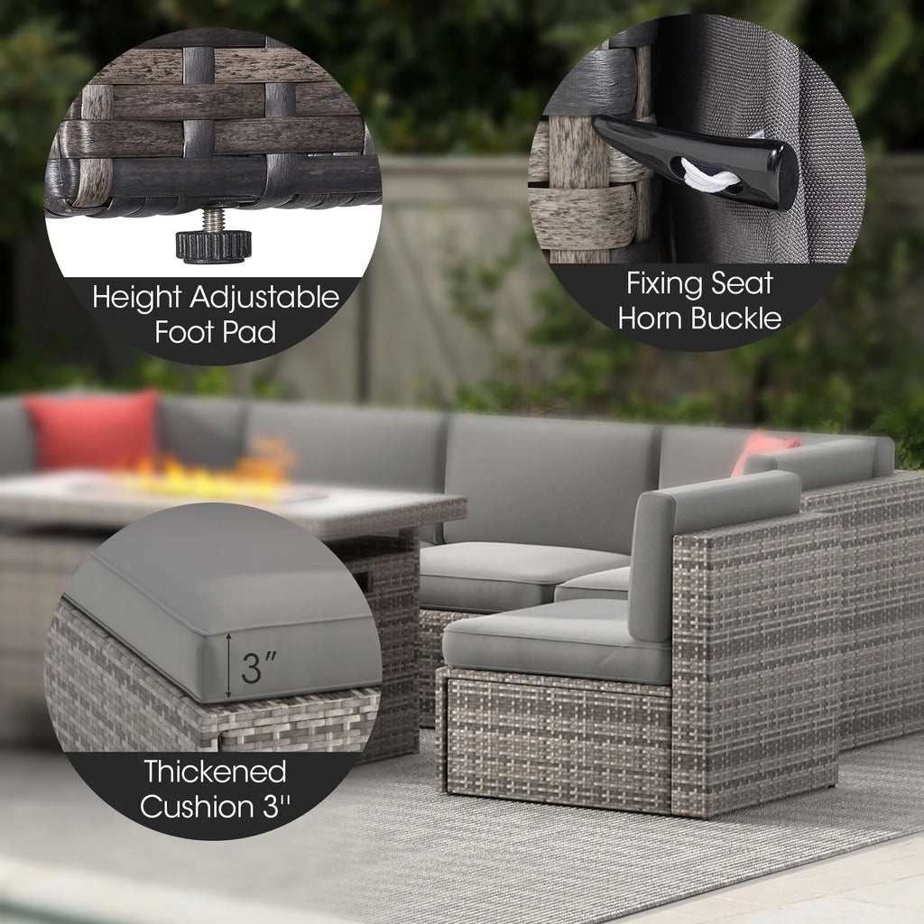 8 Pcs Patio Furniture Set with Fire Pit Table V6345