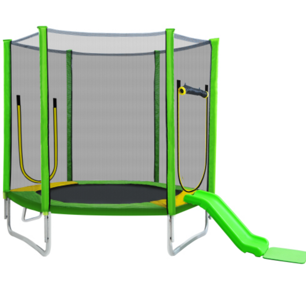 7FT Round Trampoline with Safety Enclosure Net, Slide and Ladder J75240