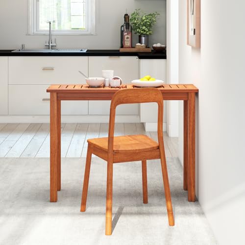 Solid Wood Narrow Dining Table with Slatted Tabletop Y11539