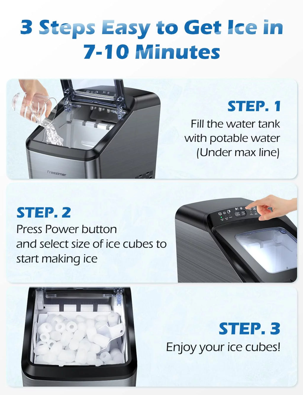 Black Countertop Bullet Ice Maker, 33Lbs, 2 Size Ice Cubes H898