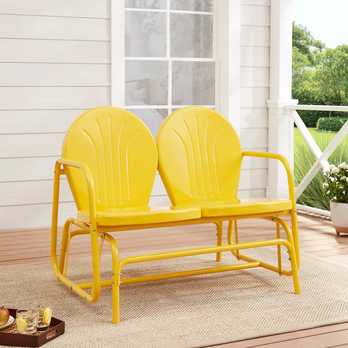 Retro Red Outdoor Steel Glider Loveseat R799
