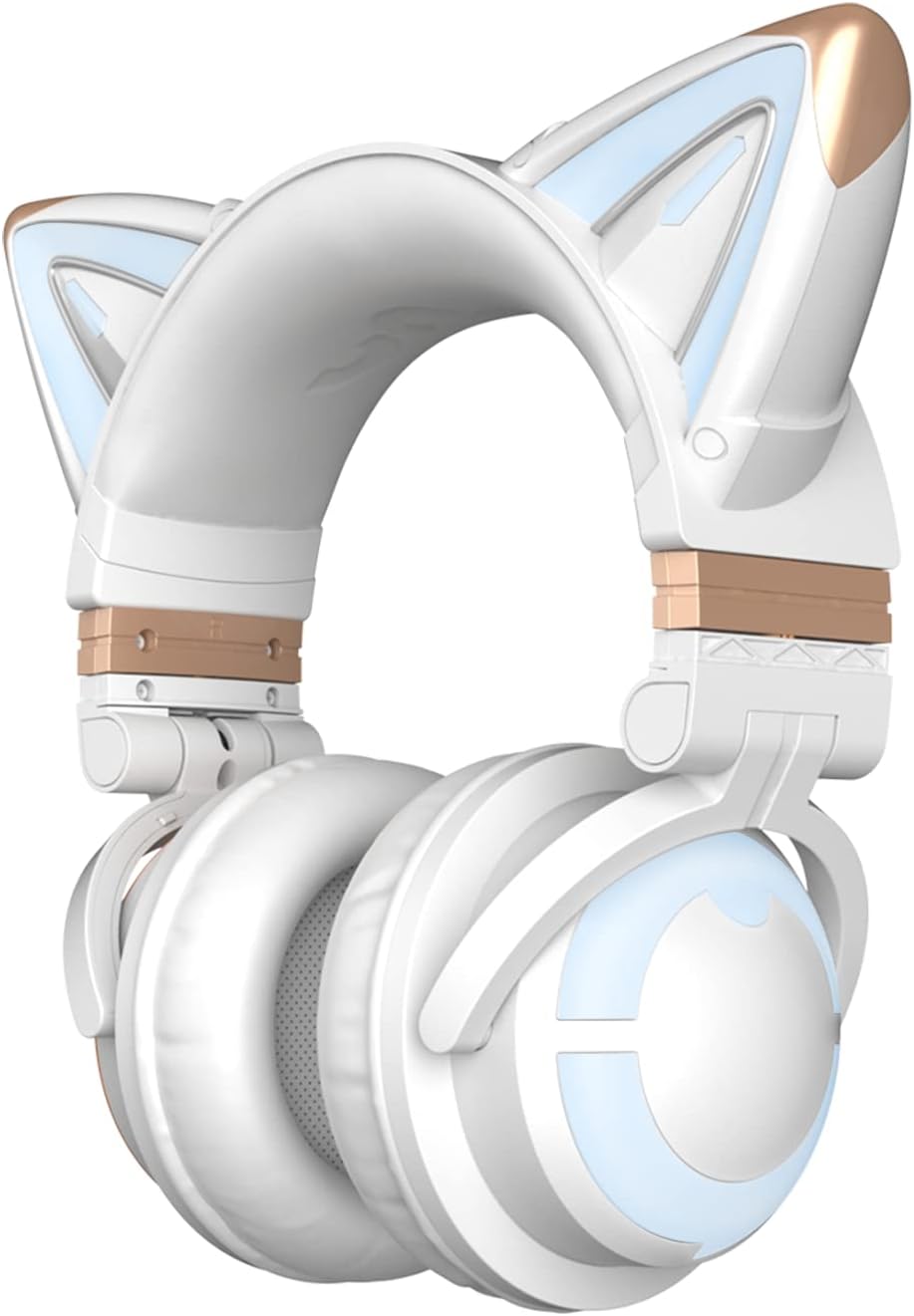 RGB Wireless 5.0 Foldable Gaming Headset with Built-in Mic, White F2887
