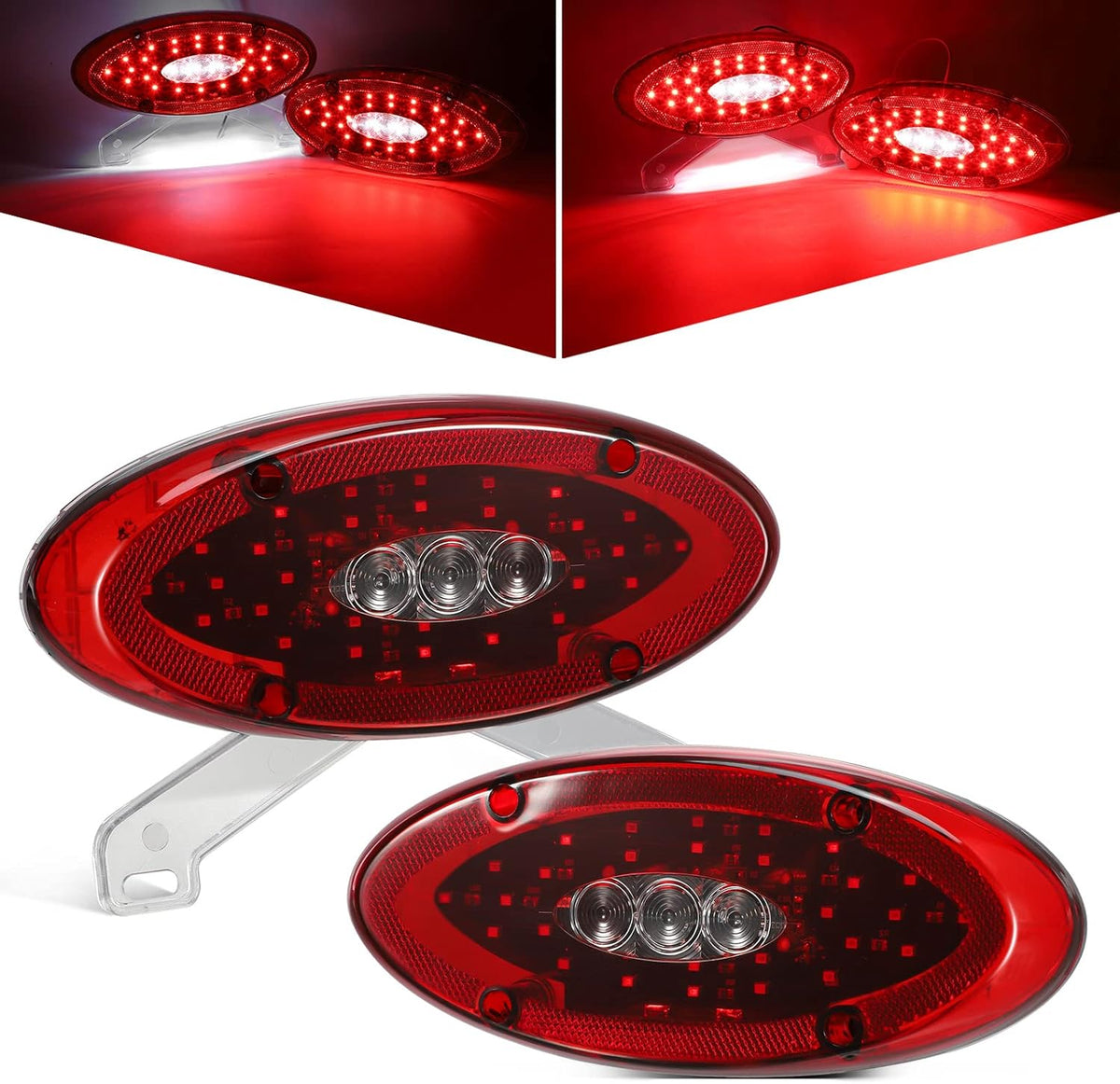 Red LED RV Tail Lights with Backup Reverse Lights and License Plate Light R151433