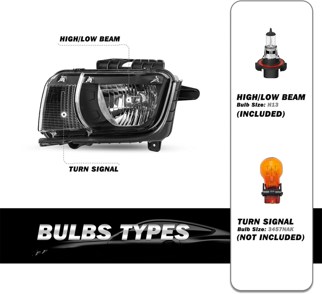 Black Housing Halogen Headlight Assembly for Chevy Camaro R46382