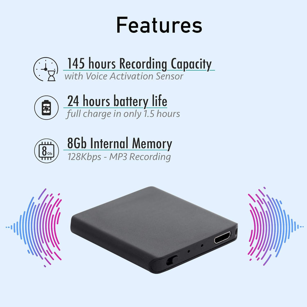 Slimmest Voice Activated Recorder, 145 Hours Recording Capacity, MP3, 24 Hours Battery, Metal Case, Pack of 2 S5615