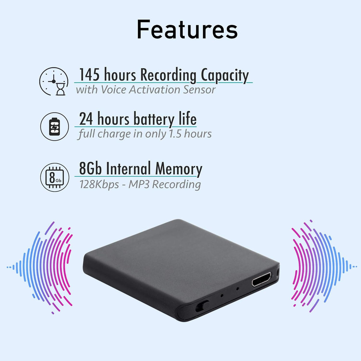 Slimmest Voice Activated Recorder, 145 Hours Recording Capacity, MP3, 24 Hours Battery, Metal Case, Pack of 2 S5615