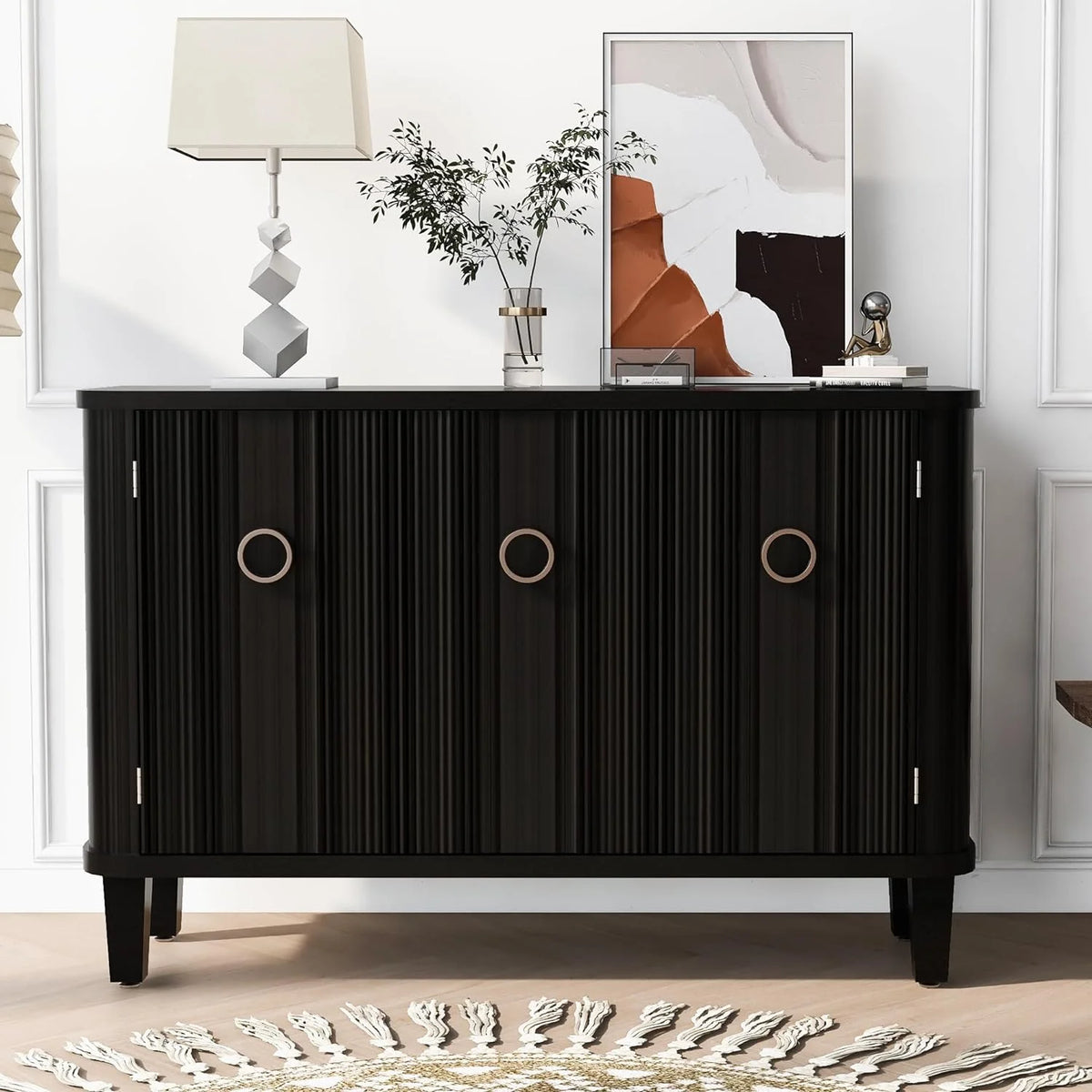 Black Storage Cabinet with 3 Doors and Adjustable Shelf I7149