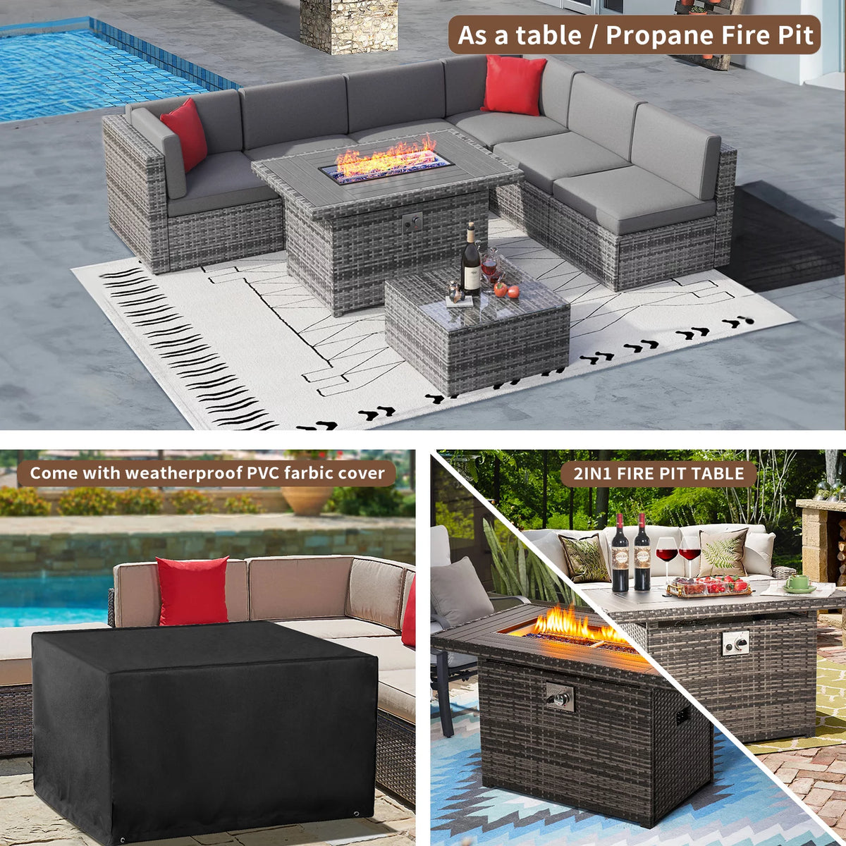 8 Pcs Patio Furniture Set with Fire Pit Table V6345