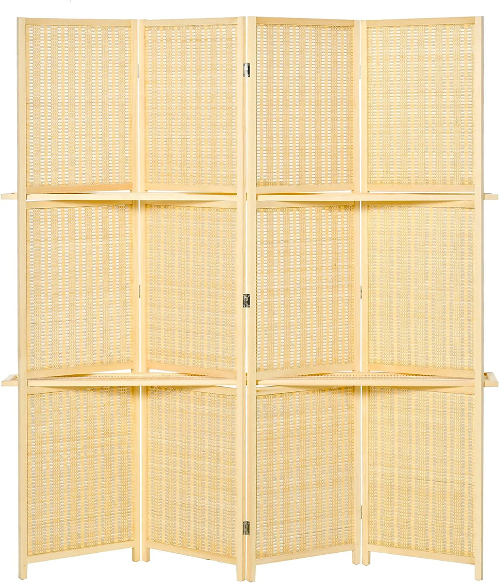 6 Ft Bamboo Folding Privacy Screen with 2 Display Shelves B8569
