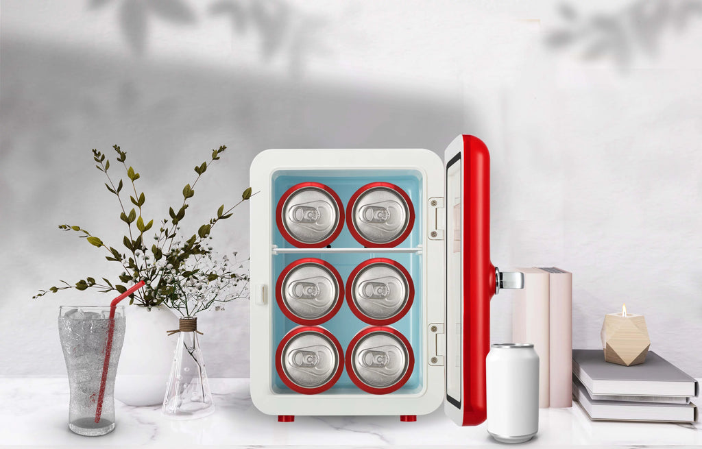 Portable Retro 6-Can Mini Cooler Red Q376