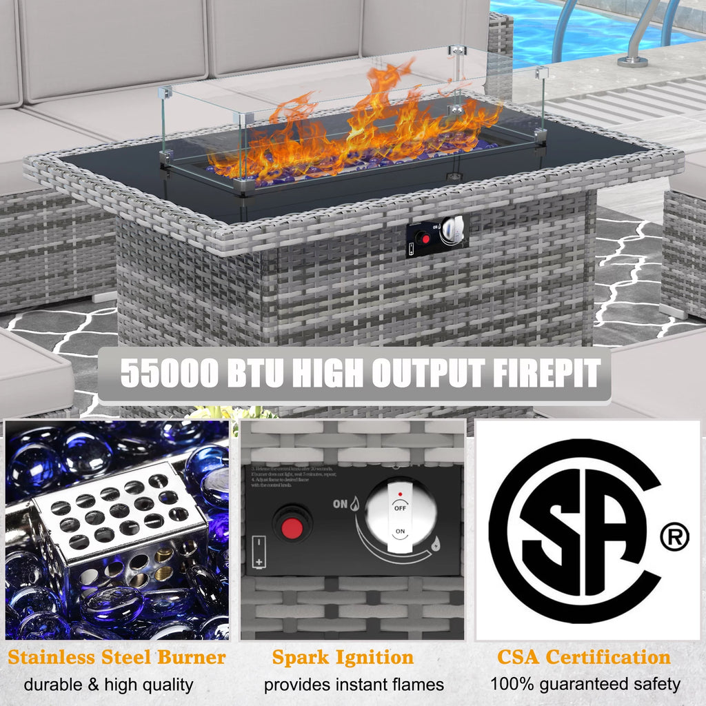 8 Piece Wicker Patio Furniture Set with Fire Pit Table N56463