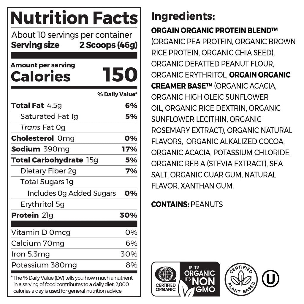 Organic Vegan 21g Protein Powder Chocolate Peanut Butter 1.02lb T210