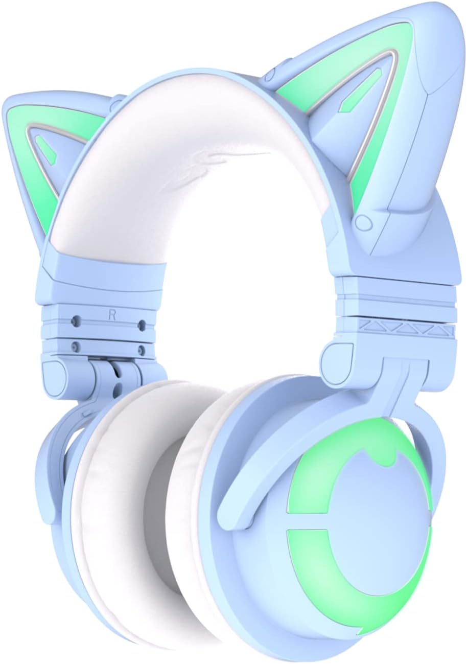 RGB Wireless 5.0 Foldable Gaming Headset with Built-in Mic, White F2887