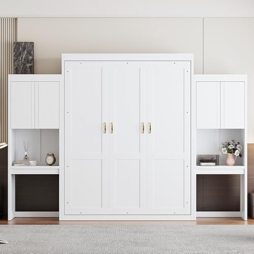 Queen Size White Murphy Bed Cabinet with Closet X111548