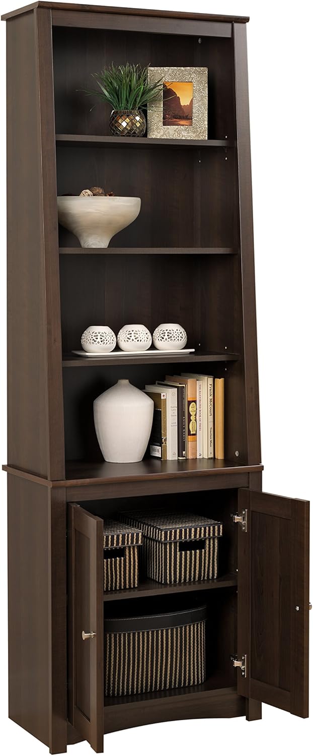 Espresso Tall Slant-Back Bookcase with 2 Doors K9032