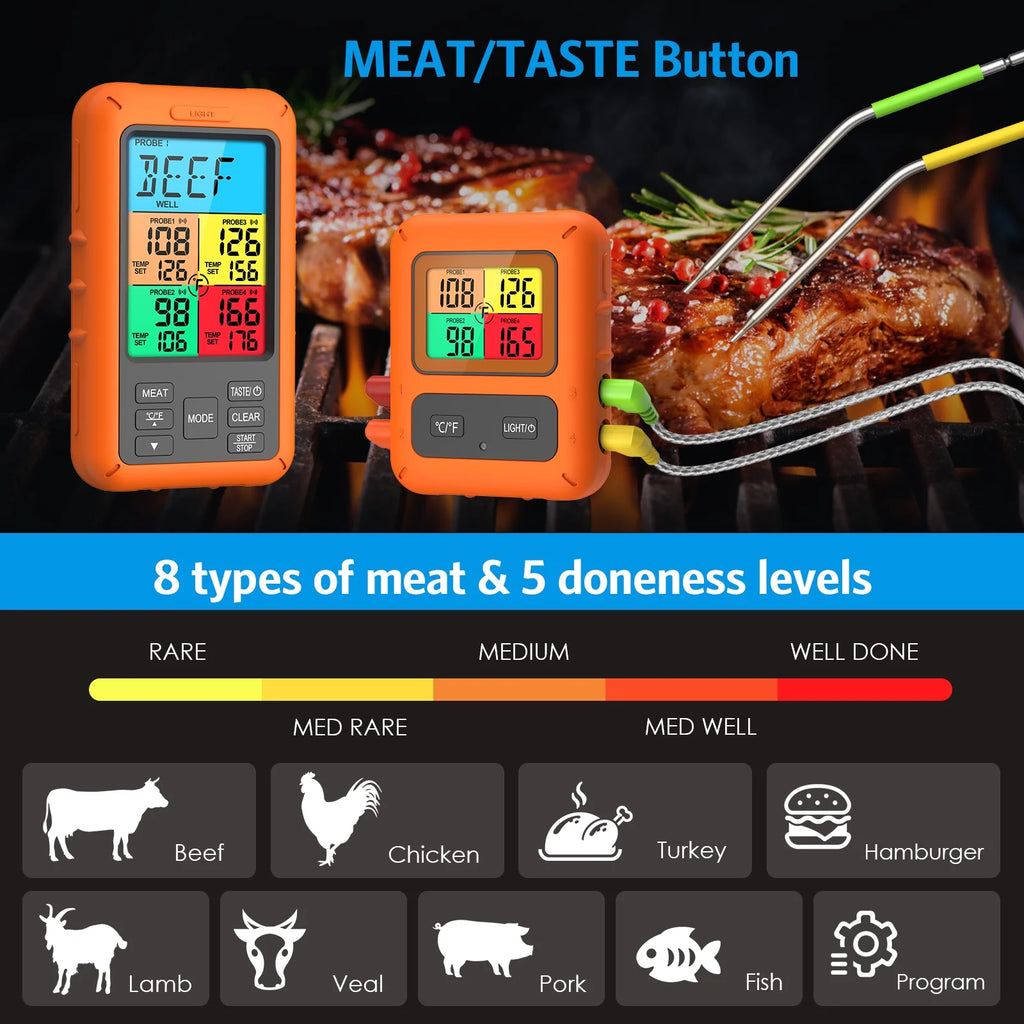Wireless Meat Thermometer with 4 Meat Probes B704038