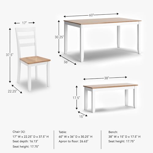 Modern Dining Table with 4 Chairs and Bench, Set of 6 W204