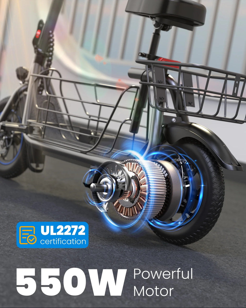 550W Electric Scooter with Seat, 12 inch, Front & Back Basket, up to 20 Miles 18.6MPH R173763