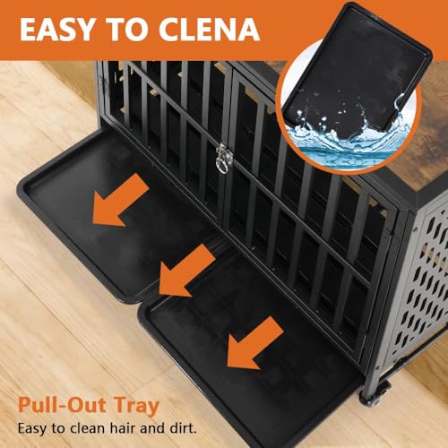 42 inch Black Heavy Duty Dog Crate Furniture K9878