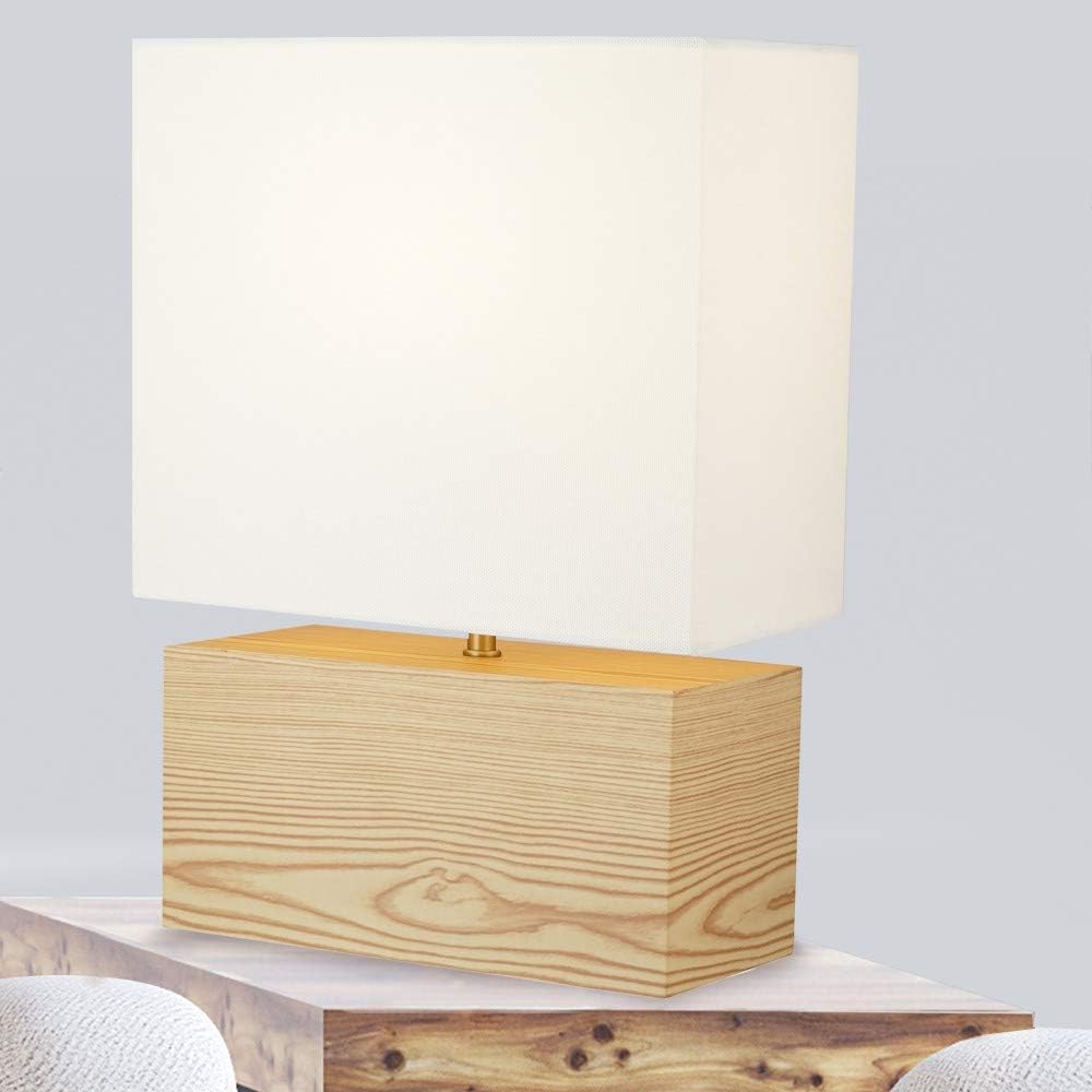 Mid-Century Modern Table Lamp with Square Shade, Blond Wood/Antique Brass J546015