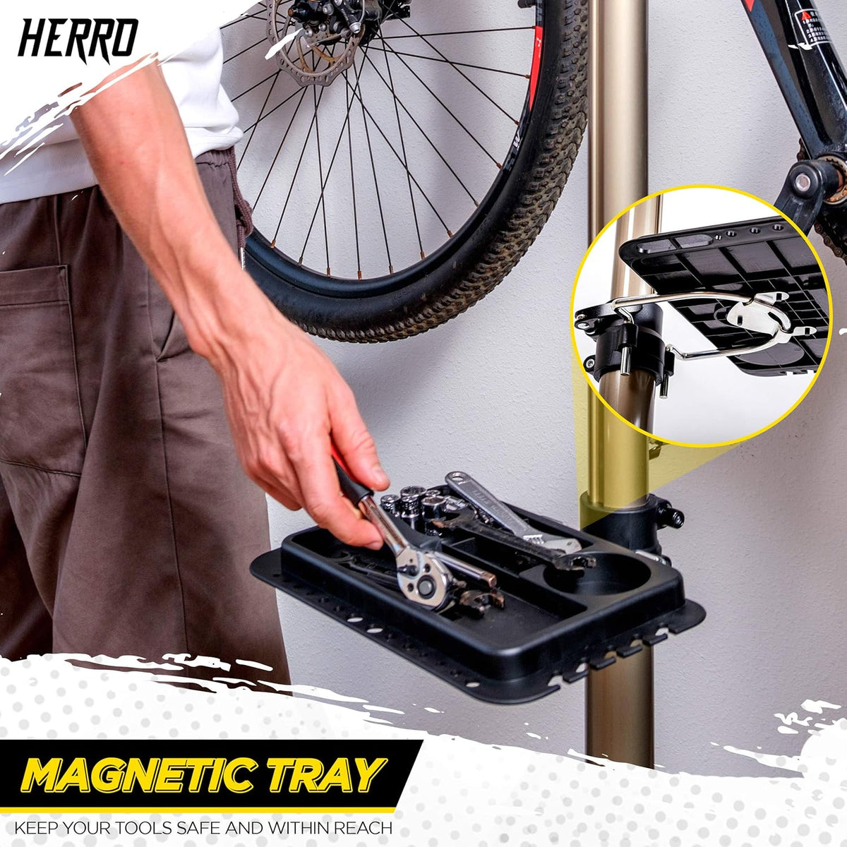 Bike Repair Stand with Foldable Tool Plate, 66 lbs Capacity D522
