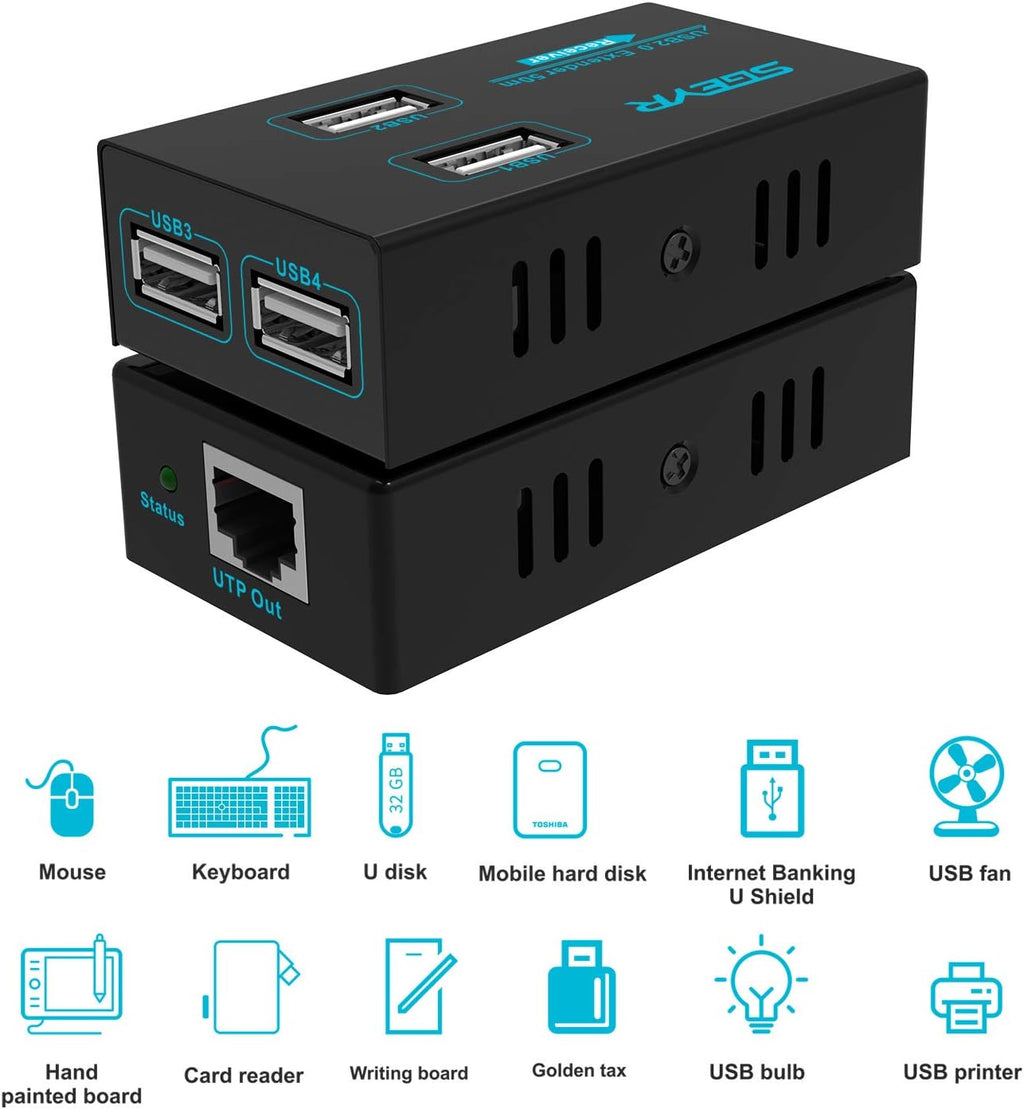 Metal USB Extender Over Cat5e/6, 50M, 4 USB 2.0 Ports, Pack of 2 T808