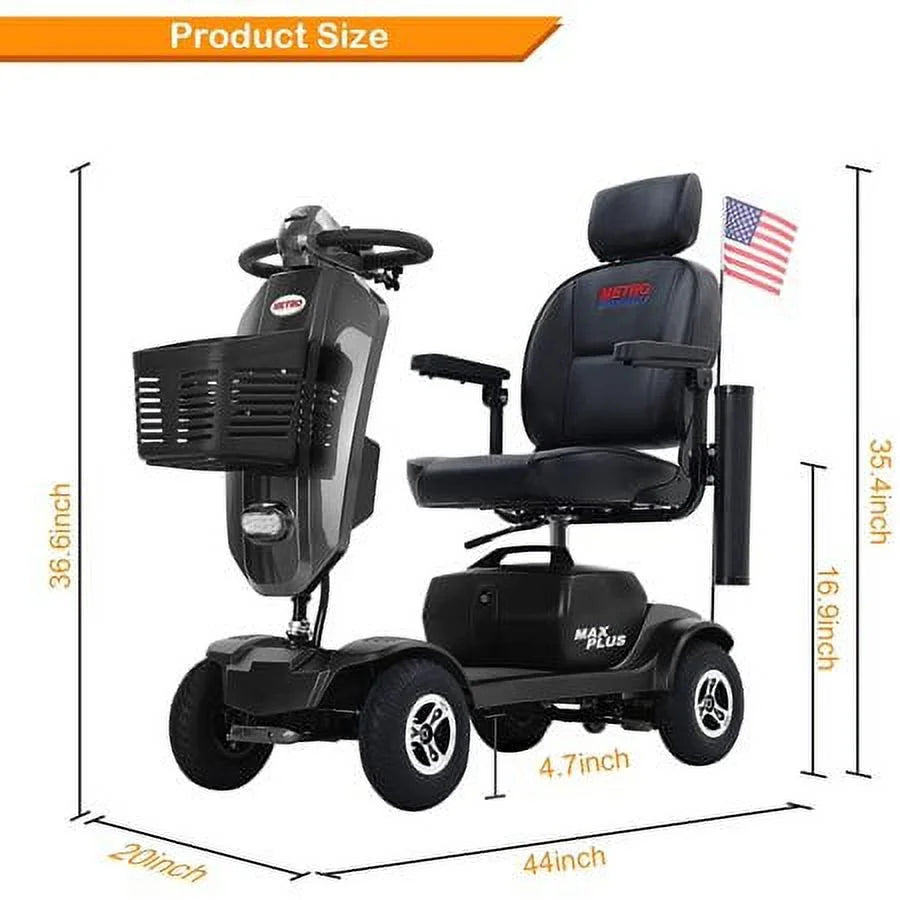 4 Wheels Mobility Scooter Grey LED Lights USB Port N665