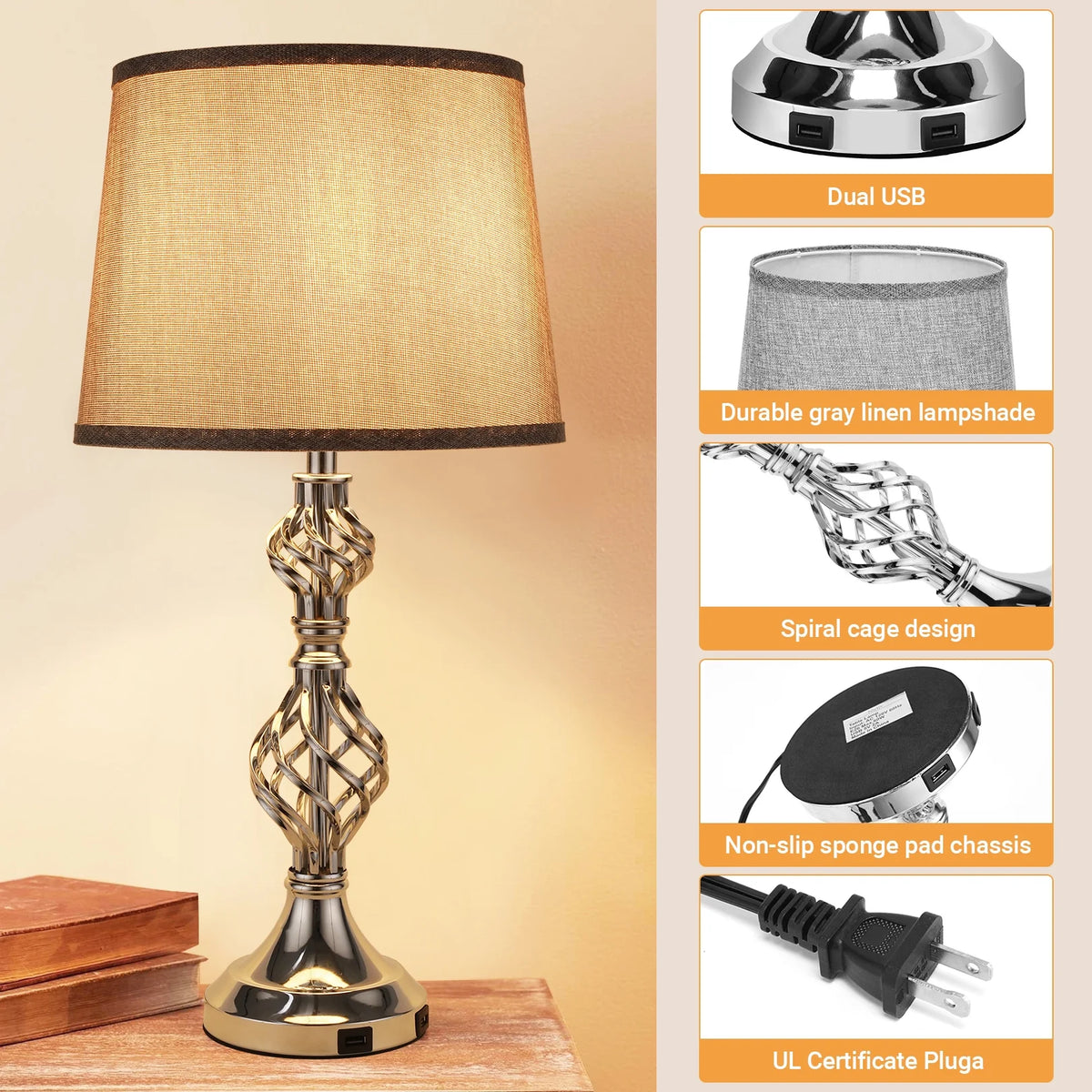 Gray Set of 2 Touch Control Dimmable Table Lamps Q532511
