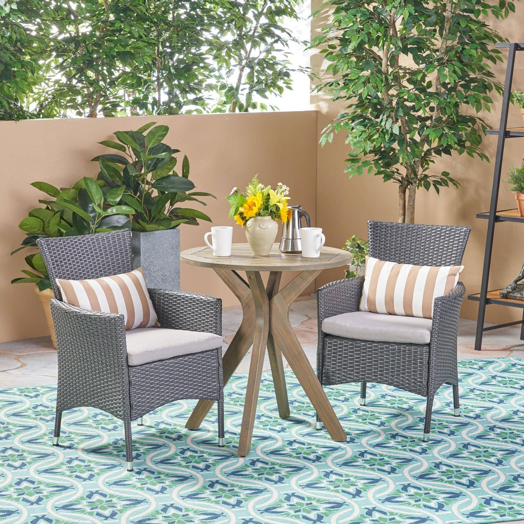 3 Piece Acacia Wood and Wicker Bistro Set M2179